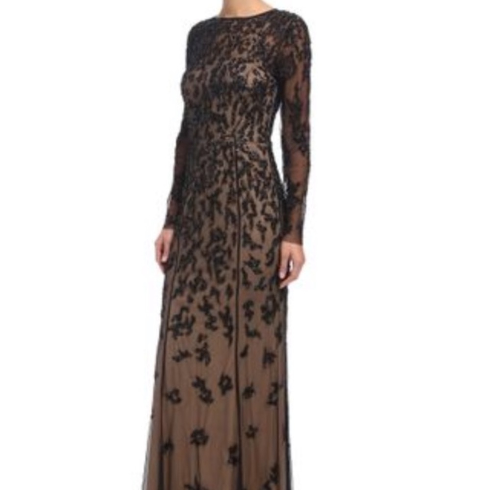 🆕 Adrianna Papell Patchy Floral Beaded Illusion G